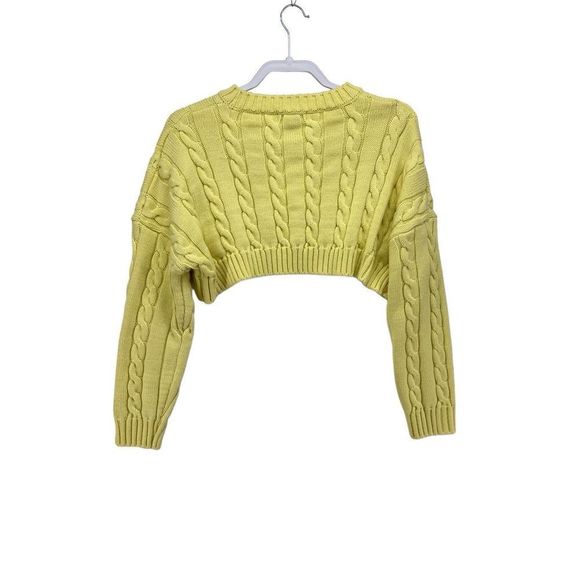 Twik Cropped Knit Sweater Cableknit O/S Pastel Yellow Crewneck Pullover Academia - Picture 2 of 8